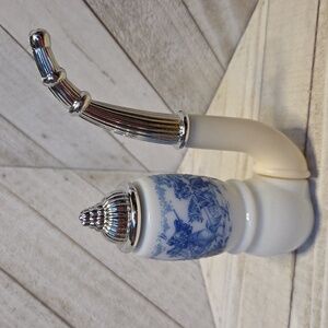 Vintage AVON Tai Winds Milk Glass Dutch Pipe Blue Scene Empty Bottle
